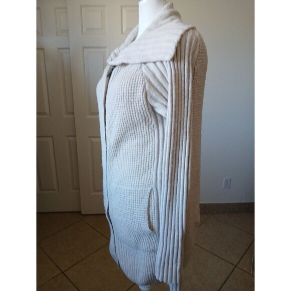 Prana Women’s Ivory Ribbed Knit Yunna Cardigan Oversize Medium Zipper Shawl Neck - Picture 10 of 16